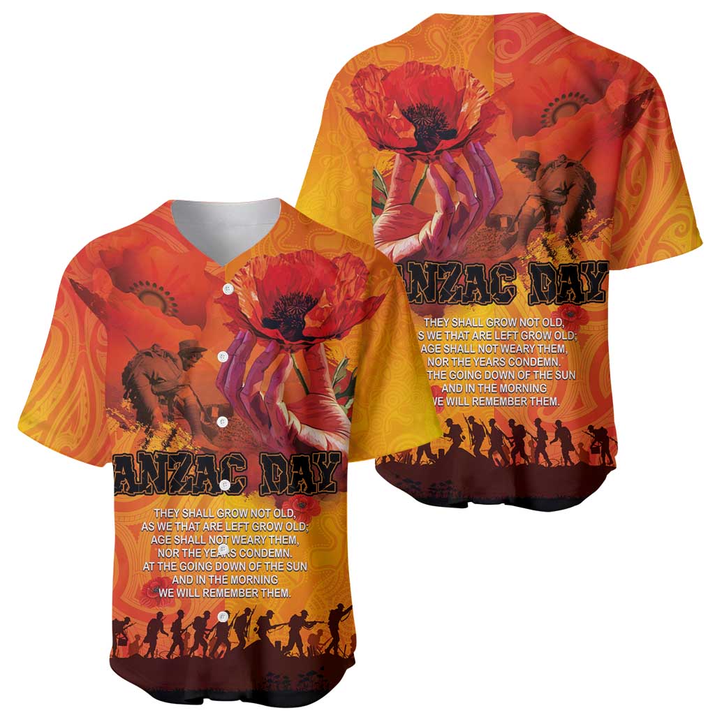 Australia and New Zealand ANZAC Day Baseball Jersey Soldiers Memories - Red Poppies with Aboriginal and Maori Art