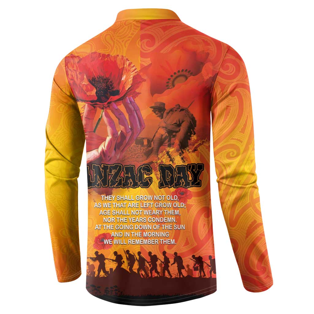 Australia and New Zealand ANZAC Day Button Sweatshirt Soldiers Memories - Red Poppies with Aboriginal and Maori Art