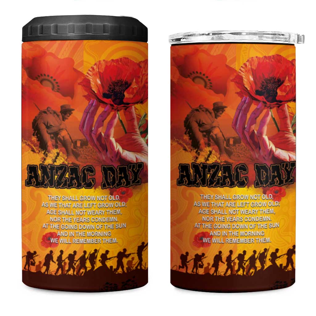 Australia and New Zealand ANZAC Day 4 in 1 Can Cooler Tumbler Soldiers Memories - Red Poppies with Aboriginal and Maori Art LT03 One Size: 16 oz Orange-Yellow - Polynesian Pride