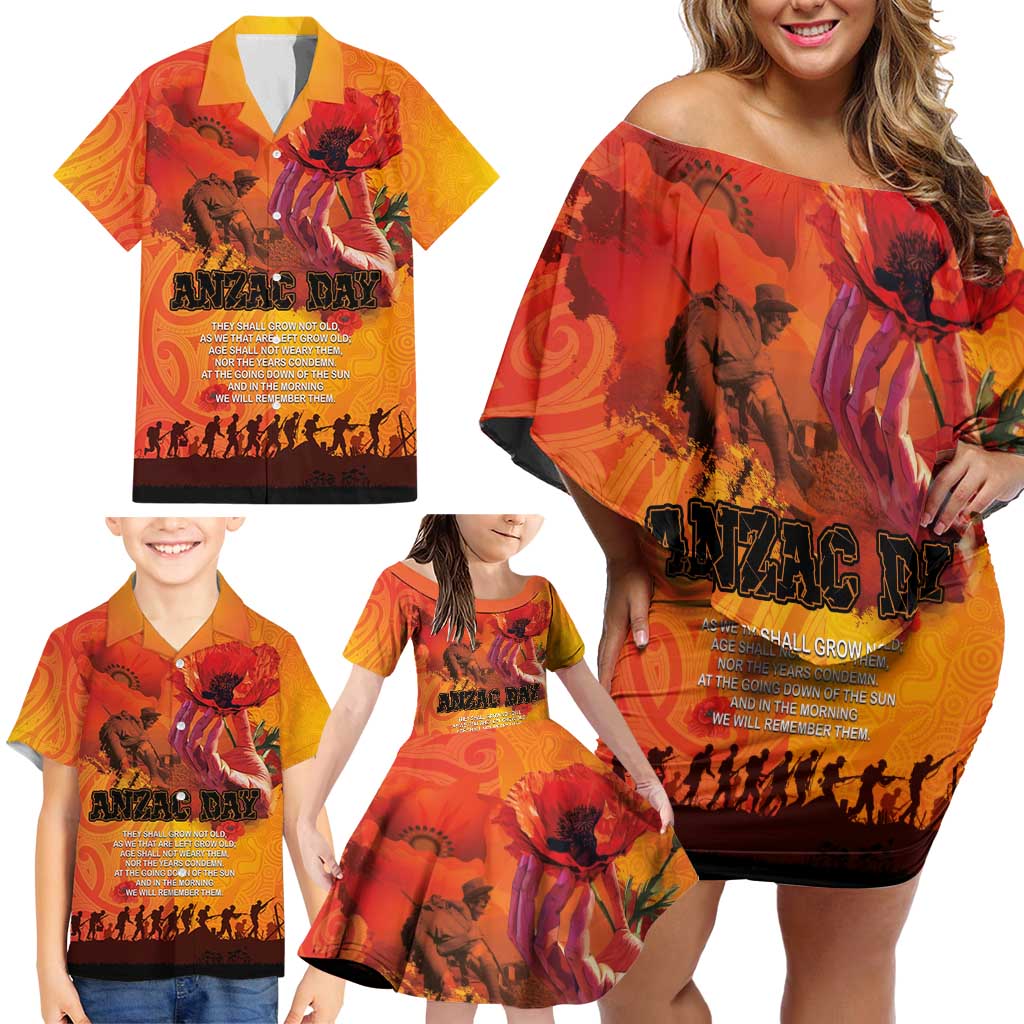 Australia and New Zealand ANZAC Day Family Matching Off Shoulder Short Dress and Hawaiian Shirt Soldiers Memories - Red Poppies with Aboriginal and Maori Art