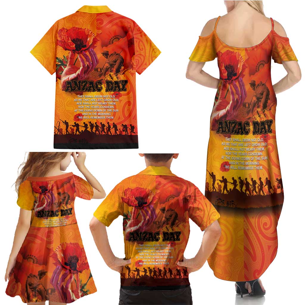 Australia and New Zealand ANZAC Day Family Matching Summer Maxi Dress and Hawaiian Shirt Soldiers Memories - Red Poppies with Aboriginal and Maori Art