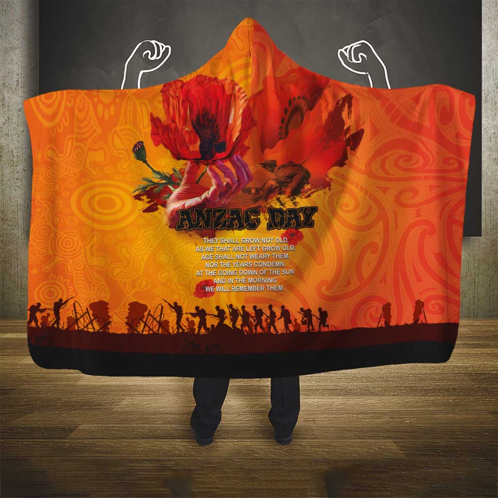 Australia and New Zealand ANZAC Day Hooded Blanket Soldiers Memories - Red Poppies with Aboriginal and Maori Art