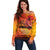 Australia and New Zealand ANZAC Day Off Shoulder Sweater Soldiers Memories - Red Poppies with Aboriginal and Maori Art