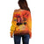 Australia and New Zealand ANZAC Day Off Shoulder Sweater Soldiers Memories - Red Poppies with Aboriginal and Maori Art