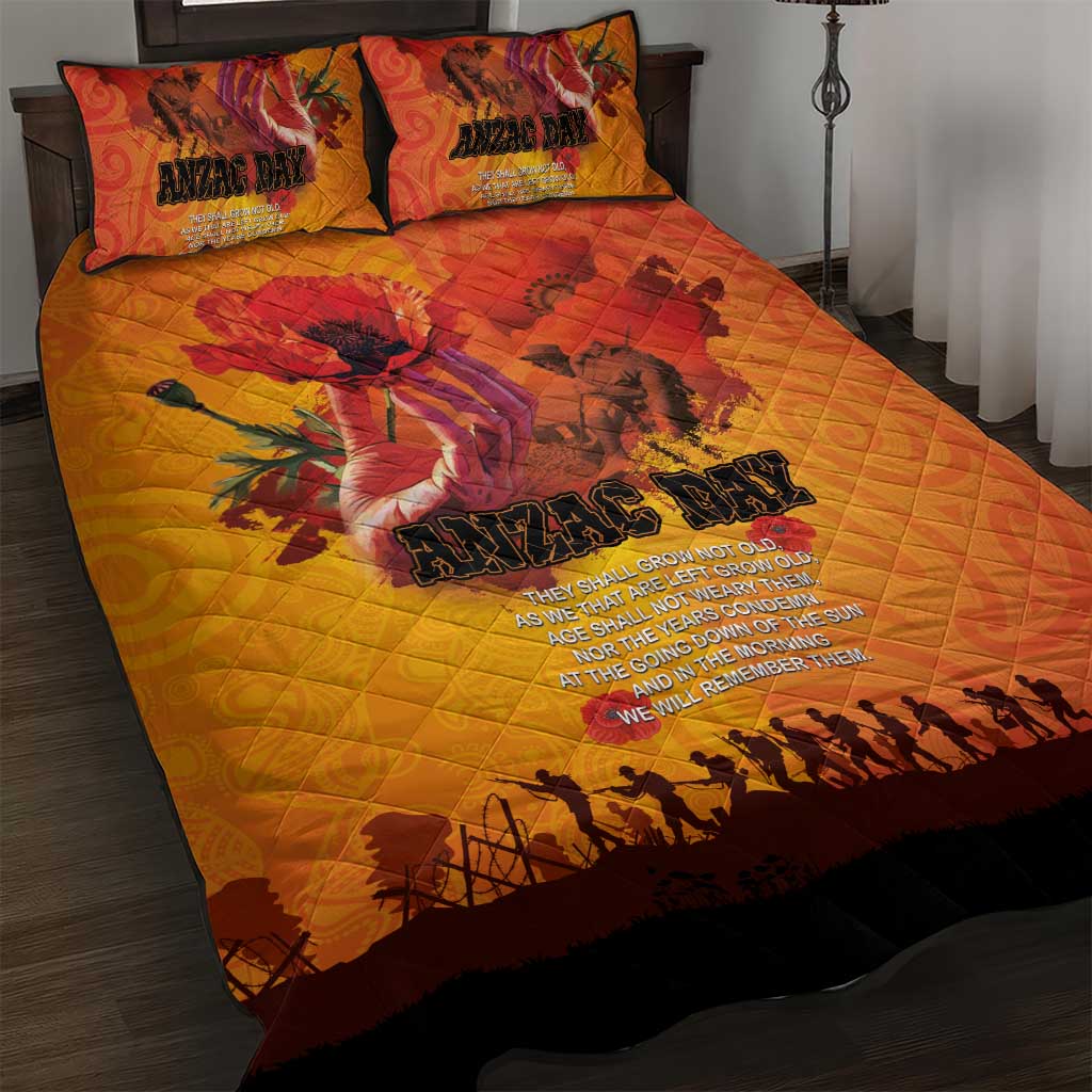 Australia and New Zealand ANZAC Day Quilt Bed Set Soldiers Memories - Red Poppies with Aboriginal and Maori Art