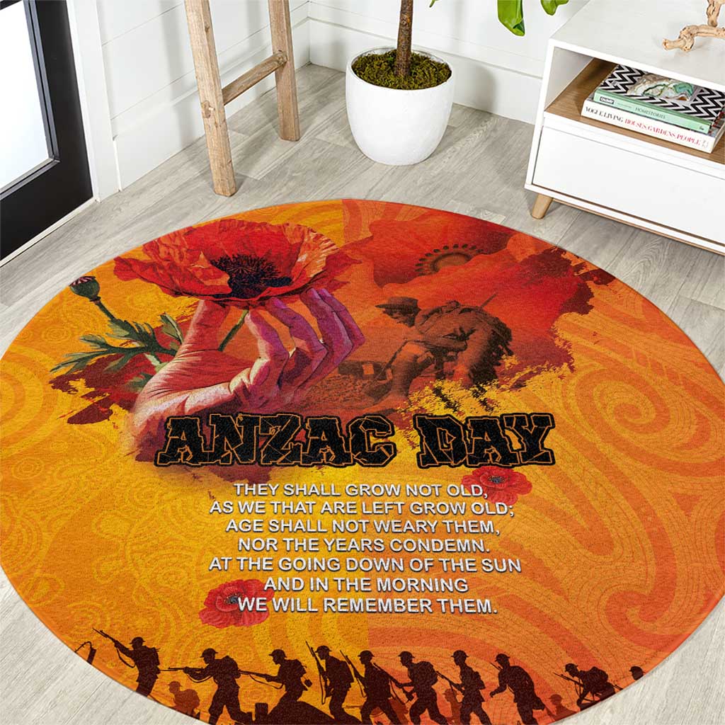 Australia and New Zealand ANZAC Day Round Carpet Soldiers Memories - Red Poppies with Aboriginal and Maori Art