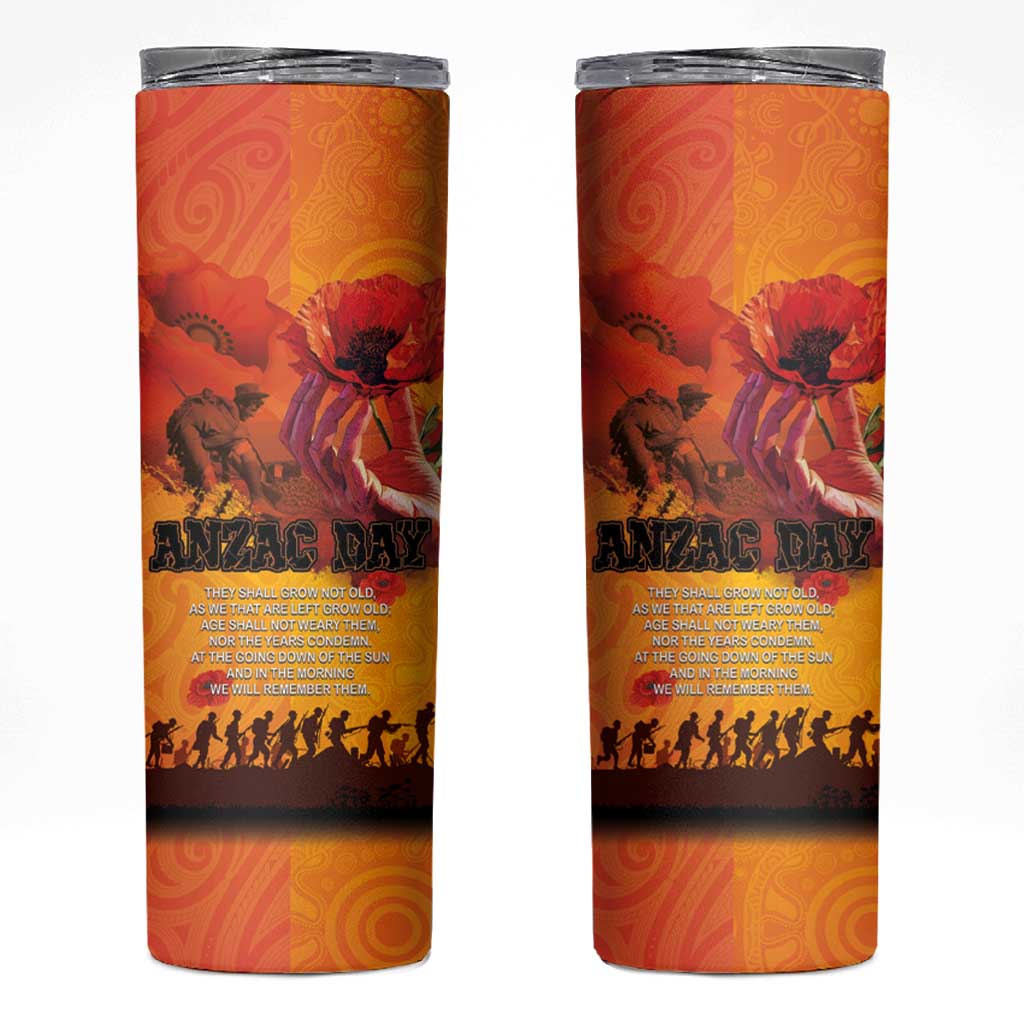 Australia and New Zealand ANZAC Day Skinny Tumbler Soldiers Memories - Red Poppies with Aboriginal and Maori Art