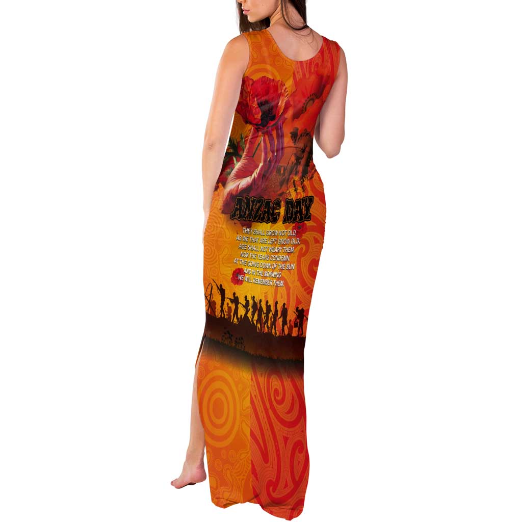 Australia and New Zealand ANZAC Day Tank Maxi Dress Soldiers Memories - Red Poppies with Aboriginal and Maori Art