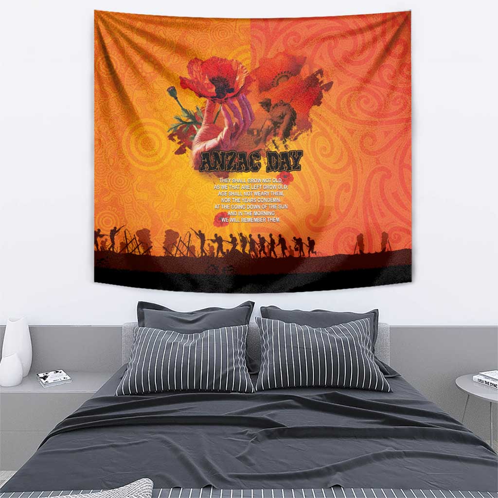 Australia and New Zealand ANZAC Day Tapestry Soldiers Memories - Red Poppies with Aboriginal and Maori Art