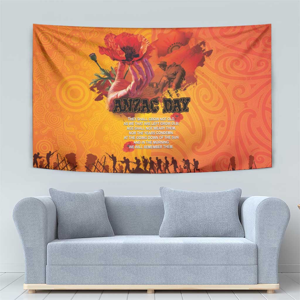 Australia and New Zealand ANZAC Day Tapestry Soldiers Memories - Red Poppies with Aboriginal and Maori Art