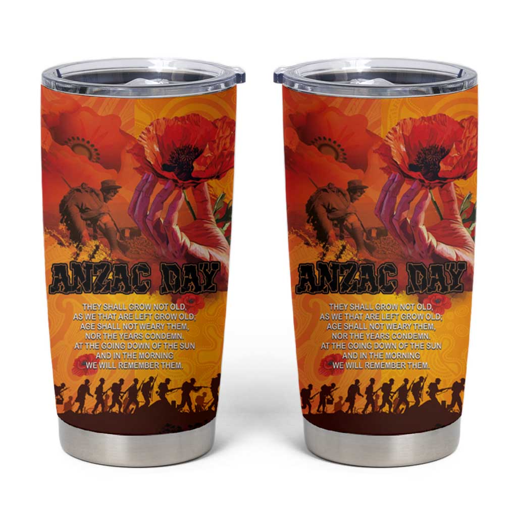 Australia and New Zealand ANZAC Day Tumbler Cup Soldiers Memories - Red Poppies with Aboriginal and Maori Art