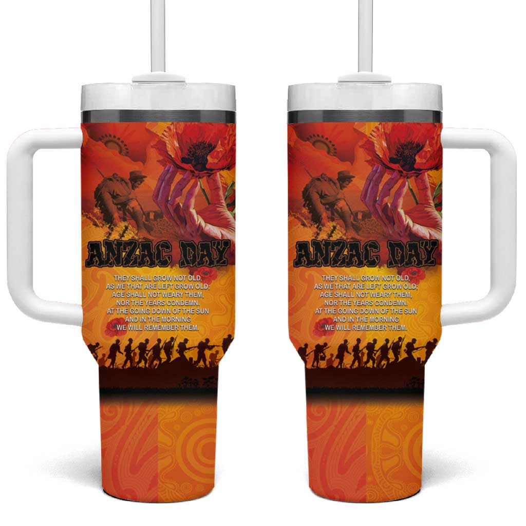 Australia and New Zealand ANZAC Day Tumbler With Handle Soldiers Memories - Red Poppies with Aboriginal and Maori Art