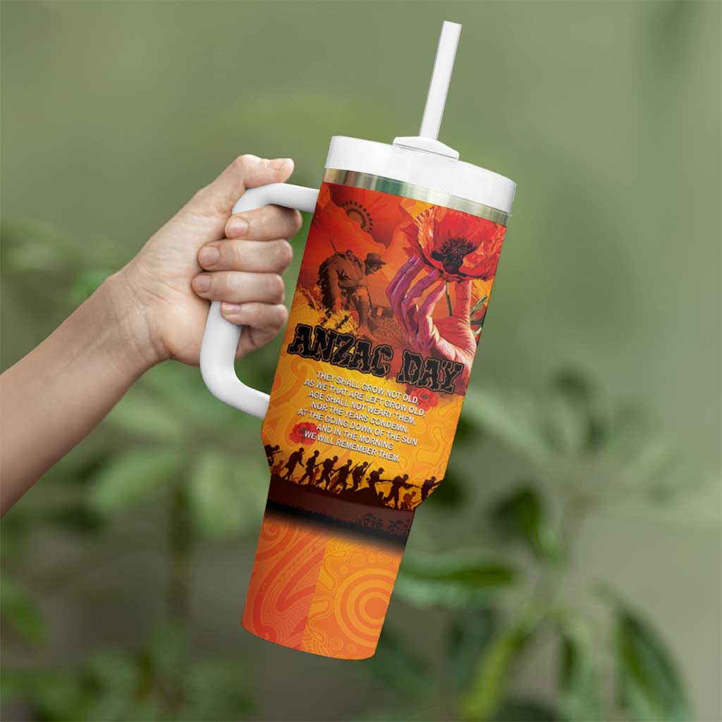 Australia and New Zealand ANZAC Day Tumbler With Handle Soldiers Memories - Red Poppies with Aboriginal and Maori Art