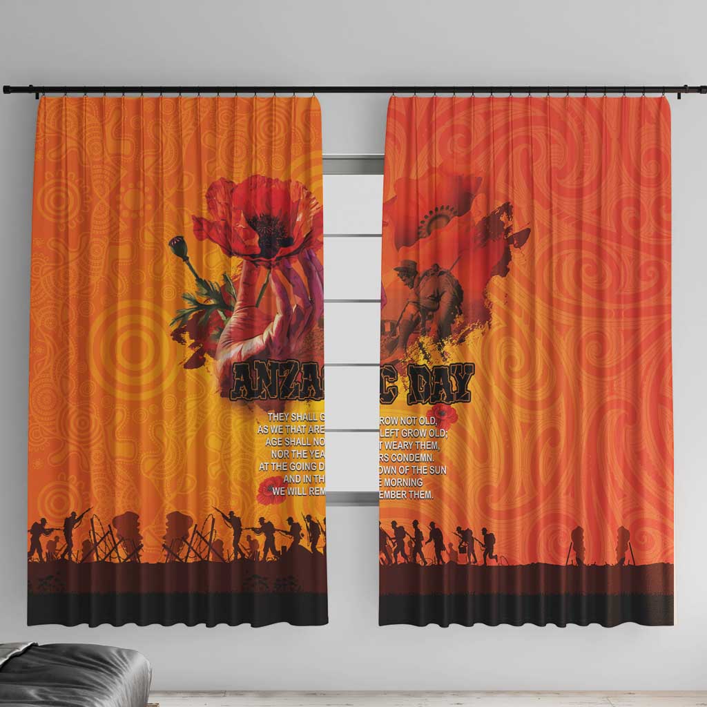 Australia and New Zealand ANZAC Day Window Curtain Soldiers Memories - Red Poppies with Aboriginal and Maori Art