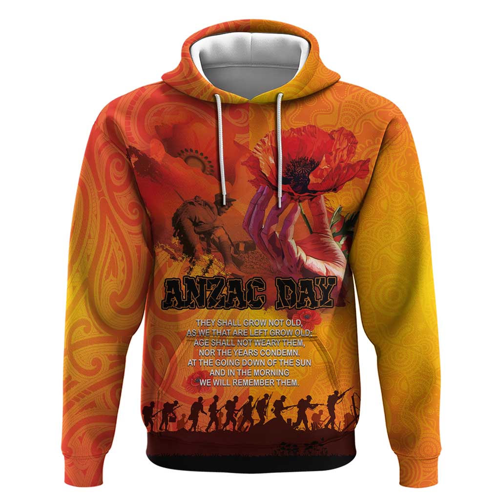 Australia and New Zealand ANZAC Day Zip Hoodie Soldiers Memories - Red Poppies with Aboriginal and Maori Art
