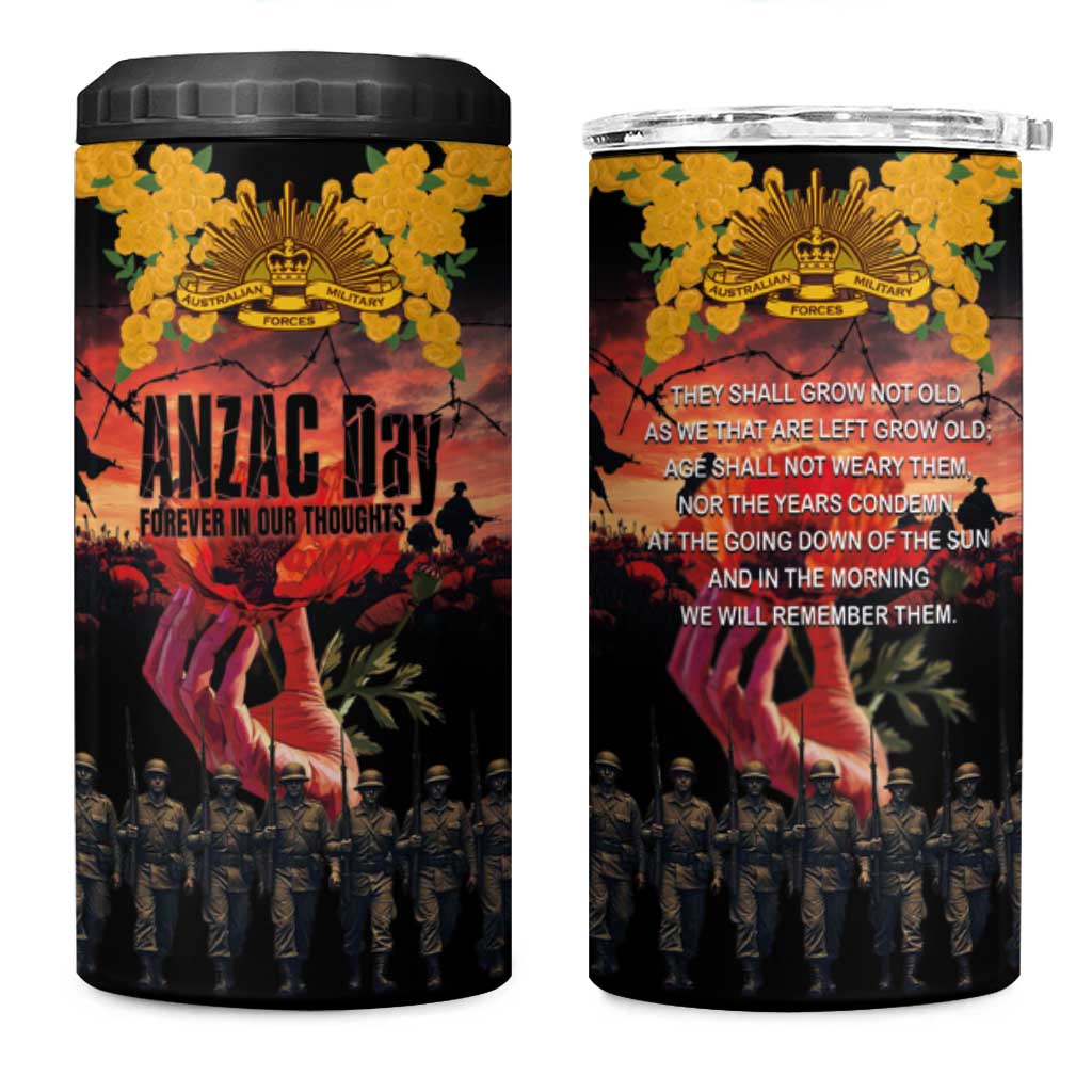 Australia ANZAC Day 4 in 1 Can Cooler Tumbler Forever in My Thoughts LT03 One Size: 16 oz Black - Polynesian Pride