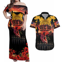 Australia ANZAC Day Couples Matching Off Shoulder Maxi Dress and Hawaiian Shirt Forever in My Thoughts LT03 Black - Polynesian Pride