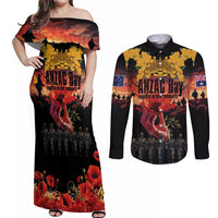 Australia ANZAC Day Couples Matching Off Shoulder Maxi Dress and Long Sleeve Button Shirt Forever in My Thoughts LT03 Black - Polynesian Pride