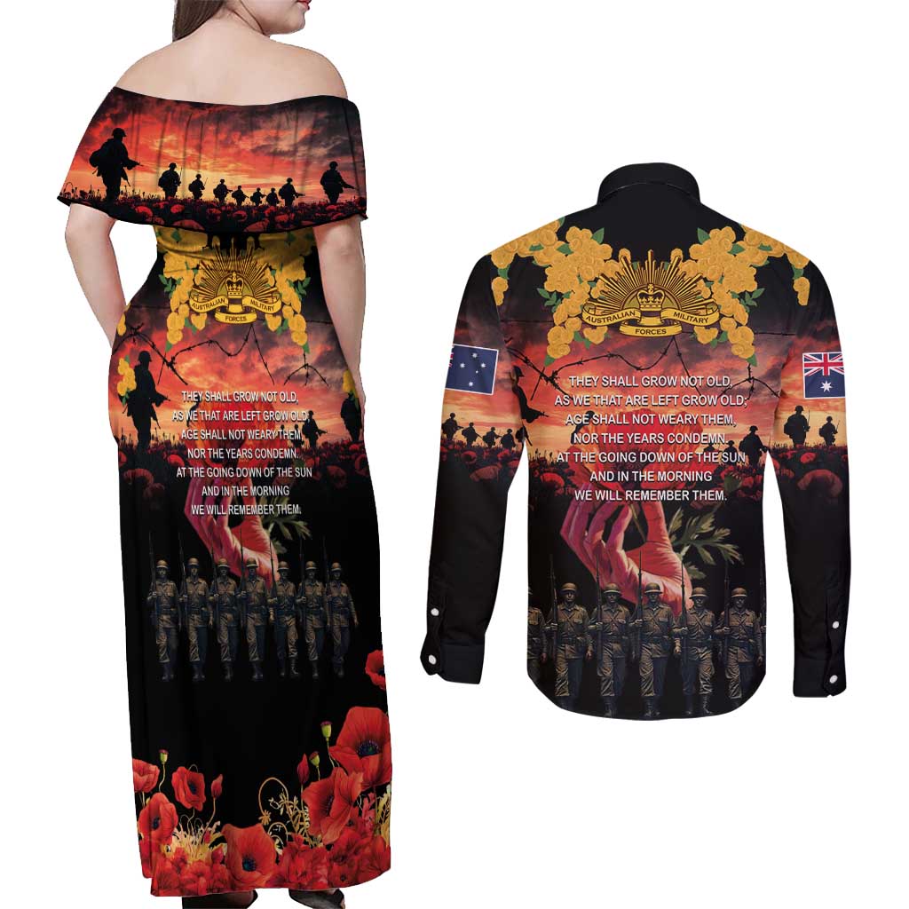 Australia ANZAC Day Couples Matching Off Shoulder Maxi Dress and Long Sleeve Button Shirt Forever in My Thoughts LT03 - Polynesian Pride