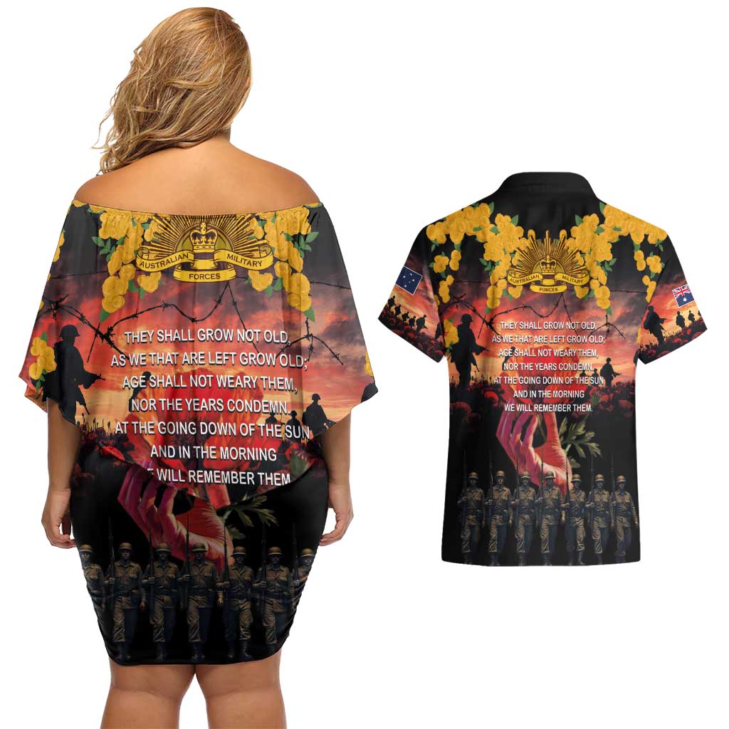 Australia ANZAC Day Couples Matching Off Shoulder Short Dress and Hawaiian Shirt Forever in My Thoughts LT03 - Polynesian Pride