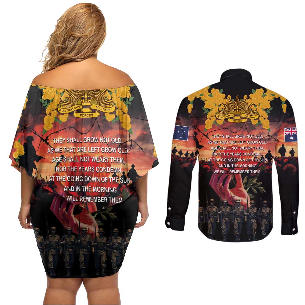Australia ANZAC Day Couples Matching Off Shoulder Short Dress and Long Sleeve Button Shirt Forever in My Thoughts LT03 - Polynesian Pride
