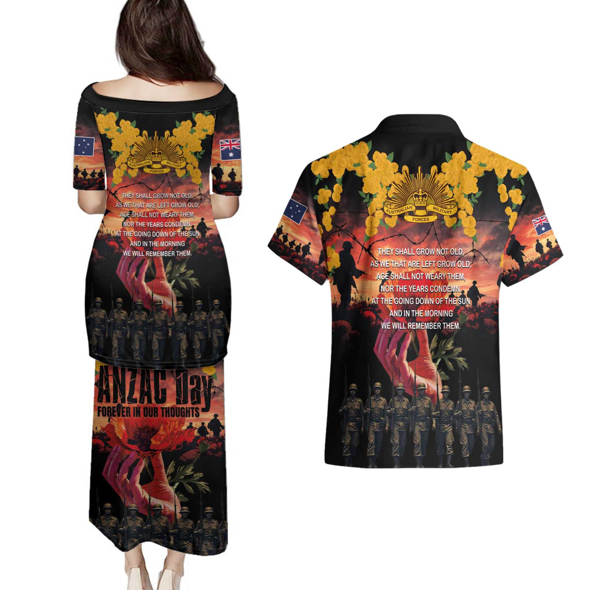 Australia ANZAC Day Couples Matching Puletasi and Hawaiian Shirt Forever in My Thoughts LT03 - Polynesian Pride