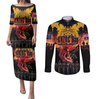 Australia ANZAC Day Couples Matching Puletasi and Long Sleeve Button Shirt Forever in My Thoughts LT03 Black - Polynesian Pride