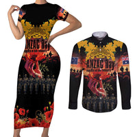 Australia ANZAC Day Couples Matching Short Sleeve Bodycon Dress and Long Sleeve Button Shirt Forever in My Thoughts LT03 Black - Polynesian Pride