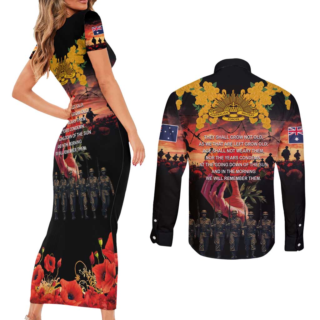 Australia ANZAC Day Couples Matching Short Sleeve Bodycon Dress and Long Sleeve Button Shirt Forever in My Thoughts LT03 - Polynesian Pride