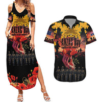 Australia ANZAC Day Couples Matching Summer Maxi Dress and Hawaiian Shirt Forever in My Thoughts LT03 Black - Polynesian Pride