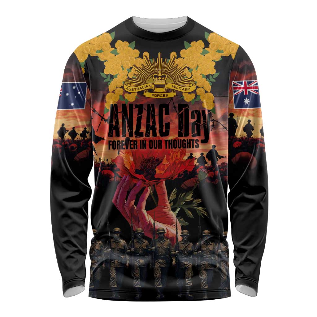 Australia ANZAC Day Long Sleeve Shirt Forever in My Thoughts LT03 Unisex Black - Polynesian Pride