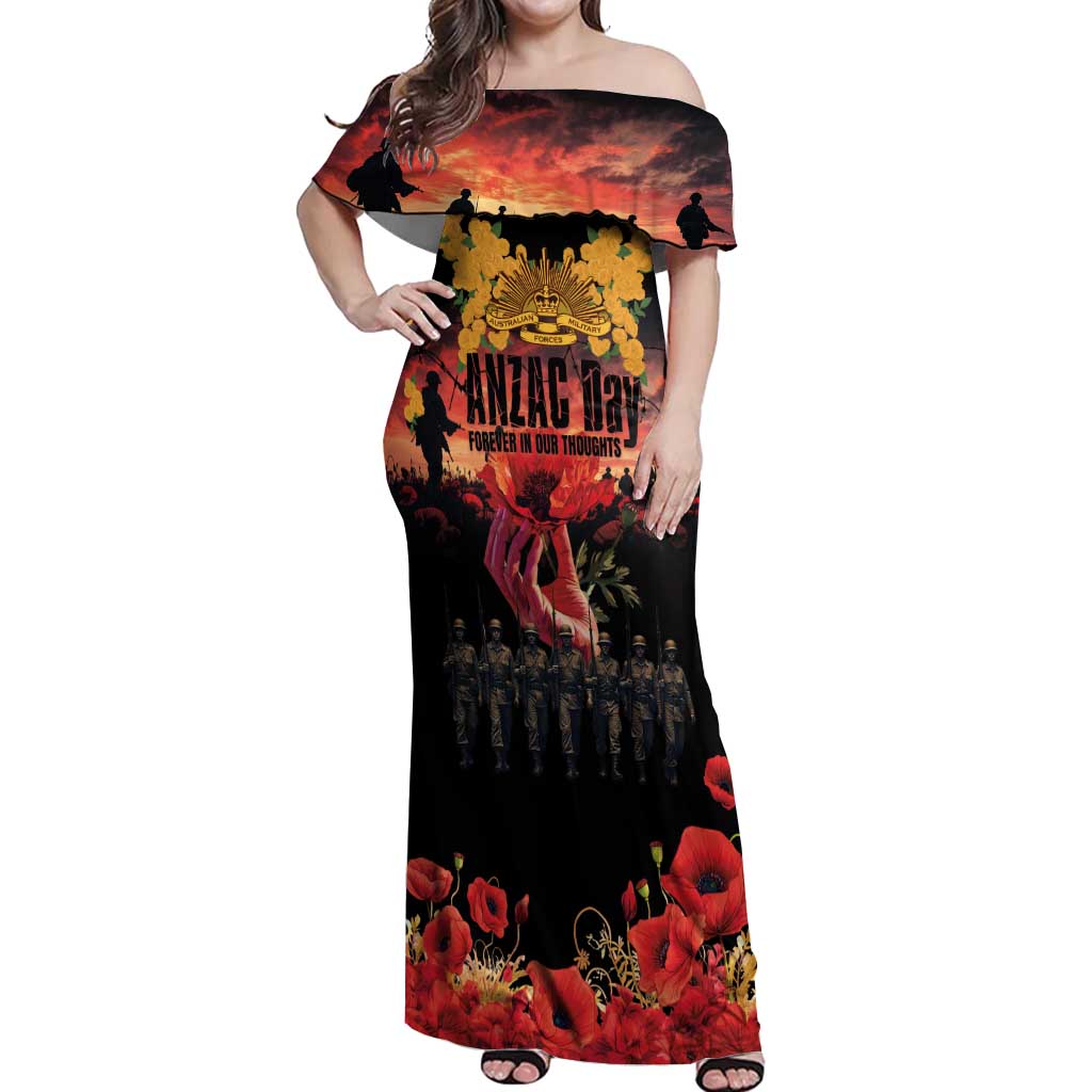 Australia ANZAC Day Off Shoulder Maxi Dress Forever in My Thoughts LT03 Women Black - Polynesian Pride