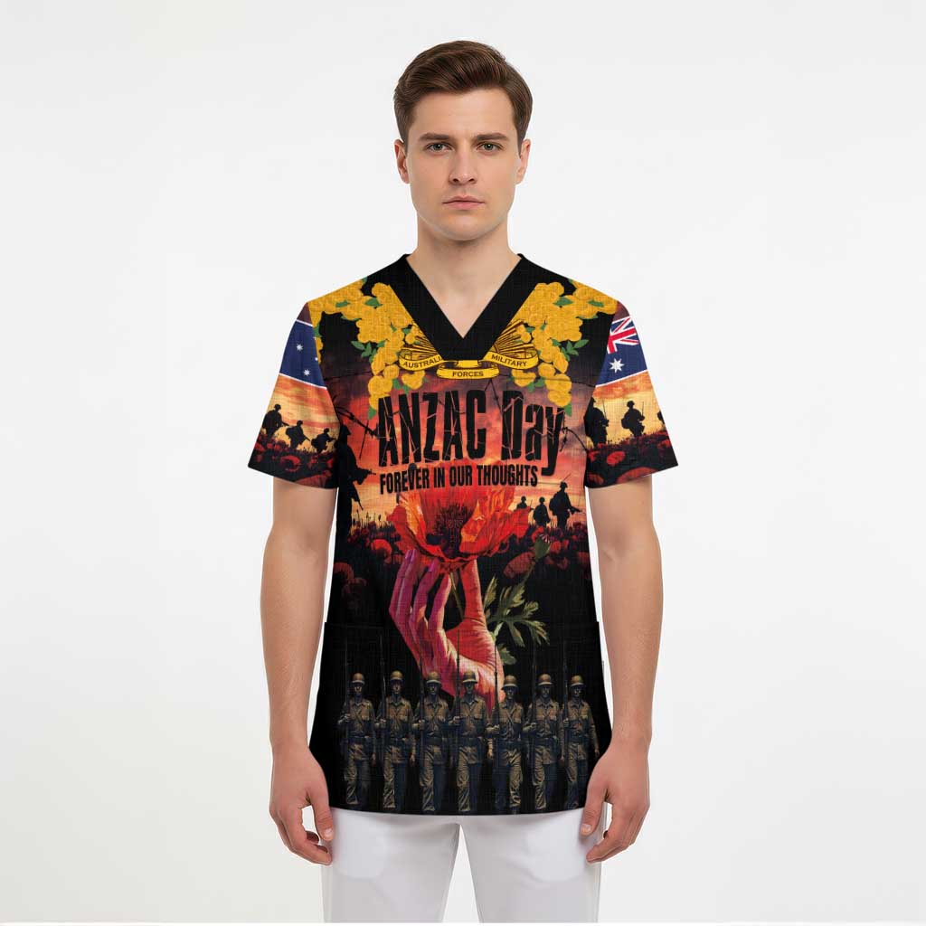 Australia ANZAC Day Scrub Top Forever in My Thoughts - Polynesian Pride