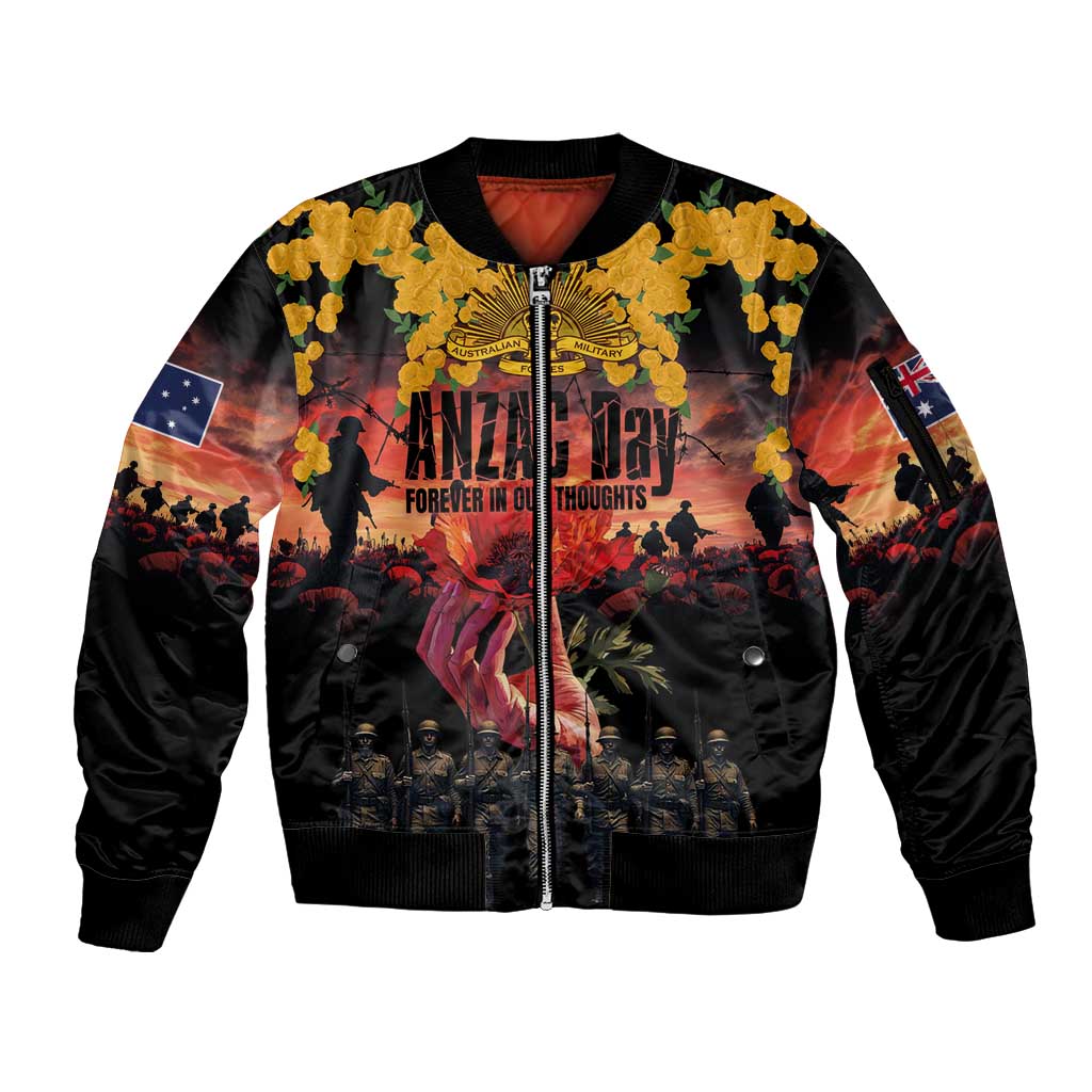 Australia ANZAC Day Sleeve Zip Bomber Jacket Forever in My Thoughts