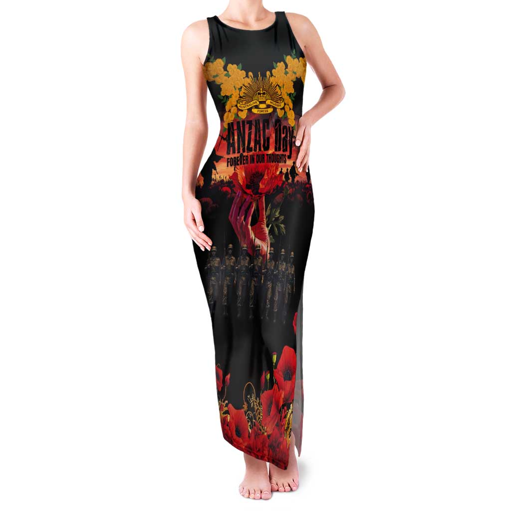 Australia ANZAC Day Tank Maxi Dress Forever in My Thoughts LT03 Women Black - Polynesian Pride