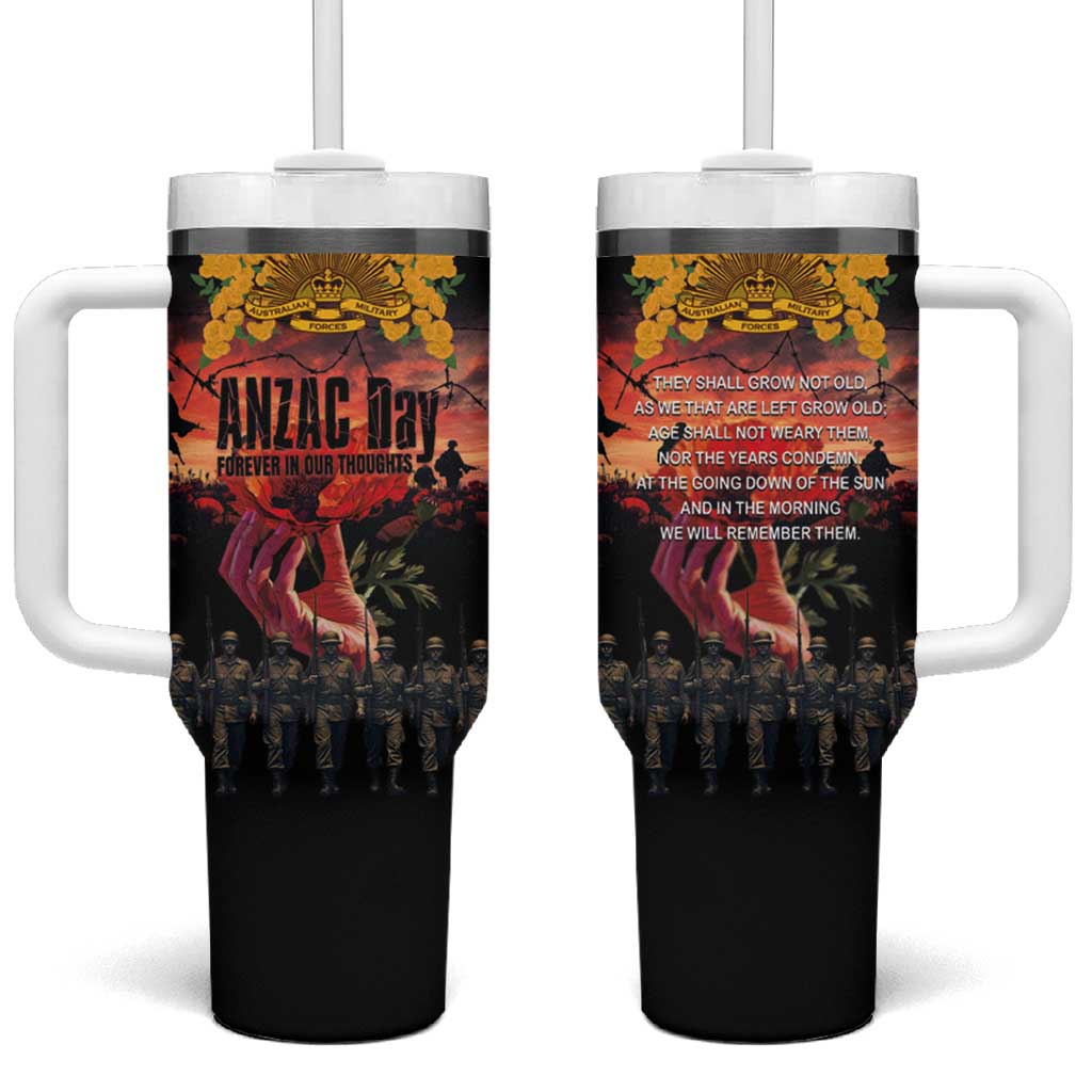 Australia ANZAC Day Tumbler With Handle Forever in My Thoughts LT03 One Size: 40 oz Black - Polynesian Pride