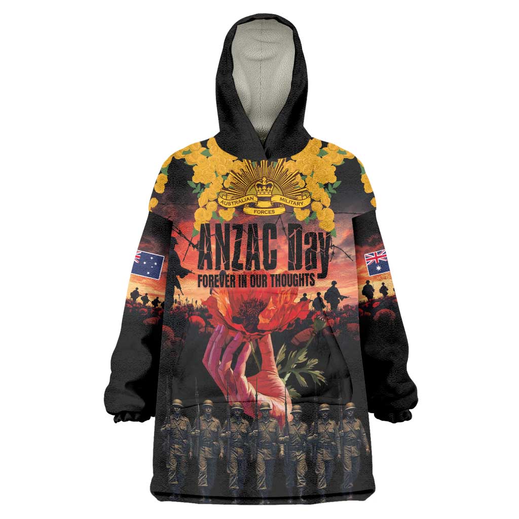 Australia ANZAC Day Wearable Blanket Hoodie Forever in My Thoughts LT03 One Size Black - Polynesian Pride