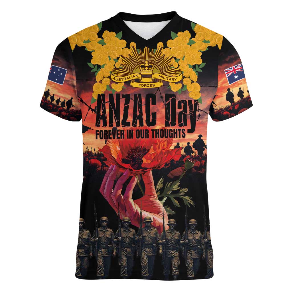 Australia ANZAC Day Women V-Neck T-Shirt Forever in My Thoughts LT03 Female Black - Polynesian Pride