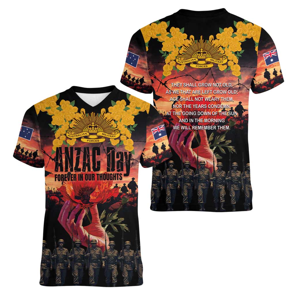 Australia ANZAC Day Women V-Neck T-Shirt Forever in My Thoughts LT03 - Polynesian Pride