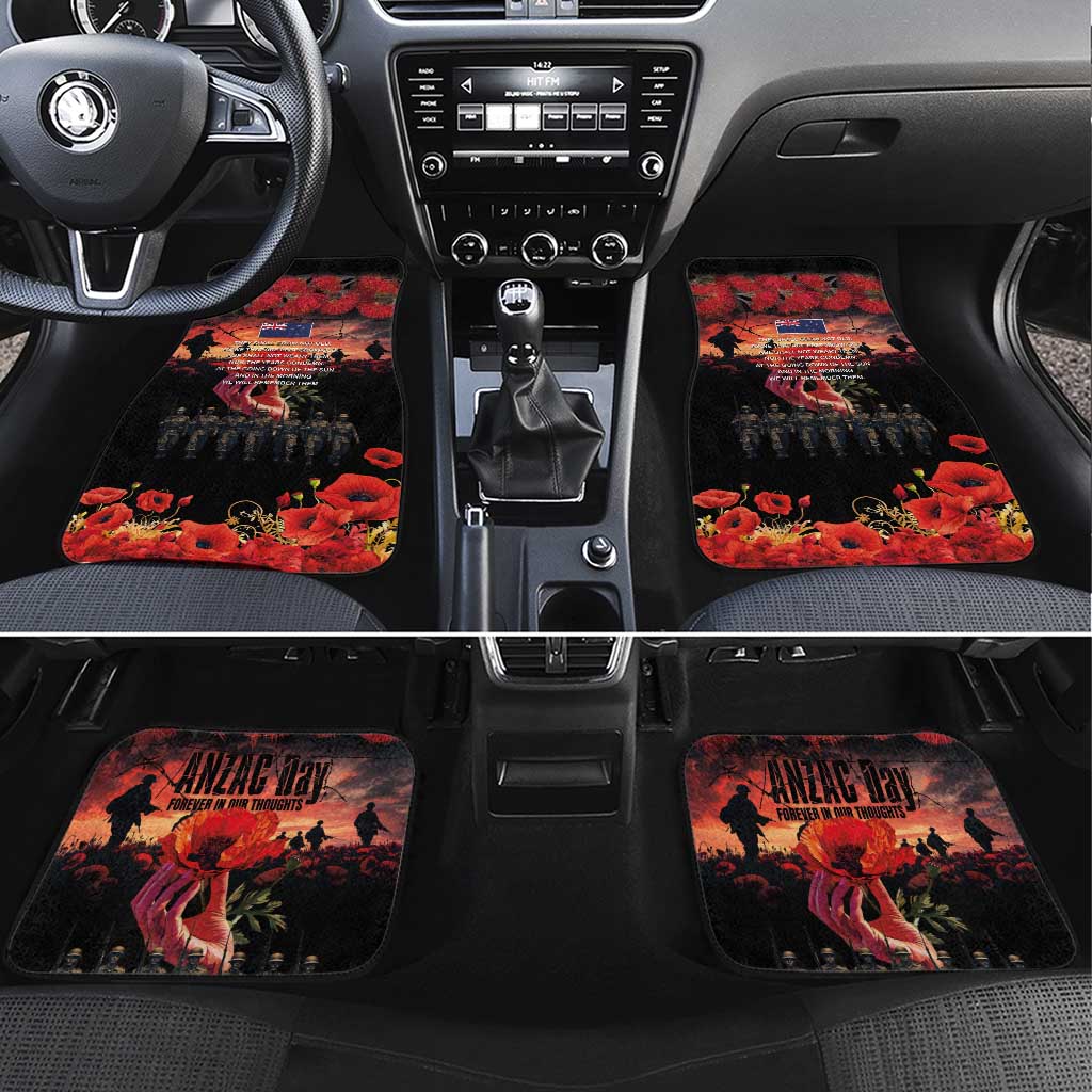 New Zealand ANZAC Day Car Mats Forever in My Thoughts LT03 Set 4pcs Black - Polynesian Pride