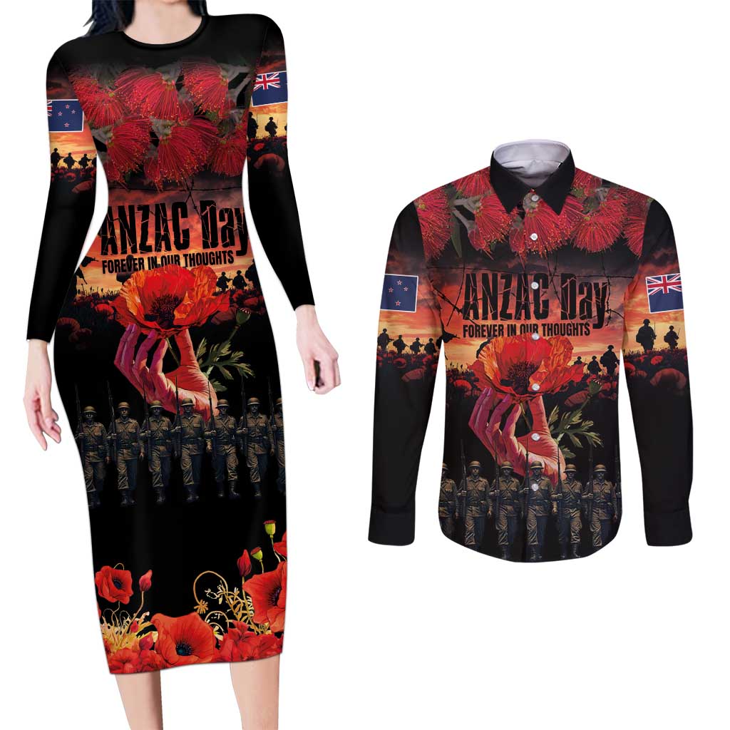 New Zealand ANZAC Day Couples Matching Long Sleeve Bodycon Dress and Long Sleeve Button Shirt Forever in My Thoughts