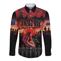 New Zealand ANZAC Day Long Sleeve Button Shirt Forever in My Thoughts LT03 Unisex Black - Polynesian Pride