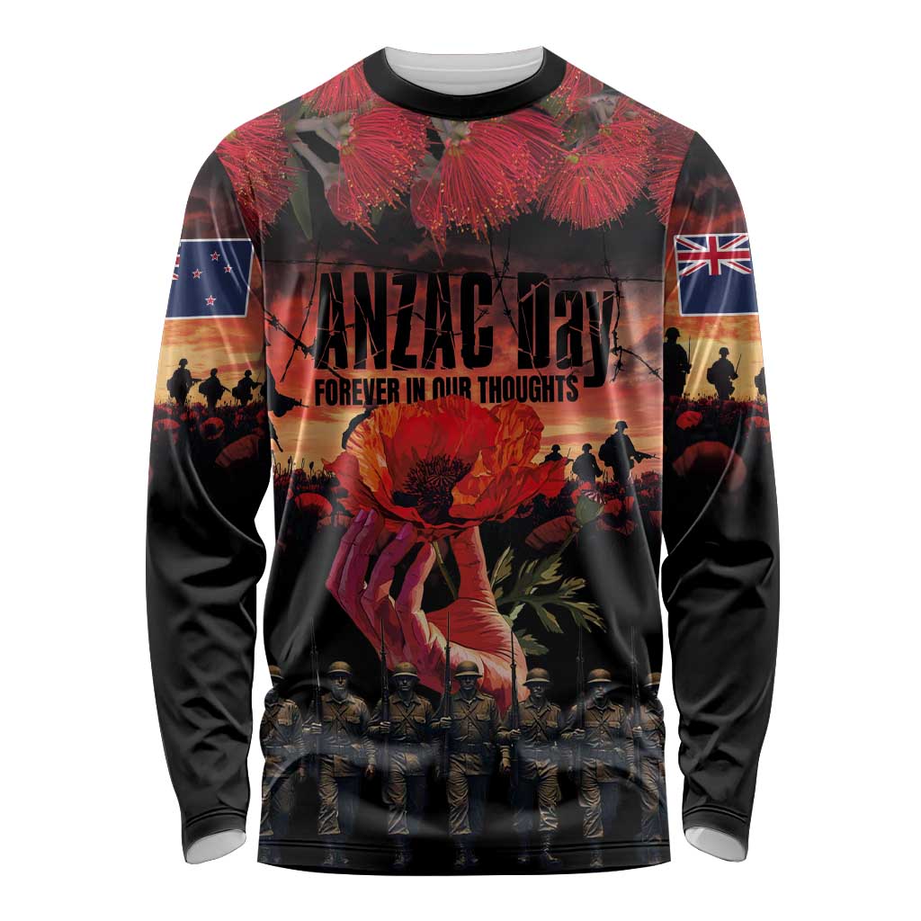 New Zealand ANZAC Day Long Sleeve Shirt Forever in My Thoughts LT03 Unisex Black - Polynesian Pride