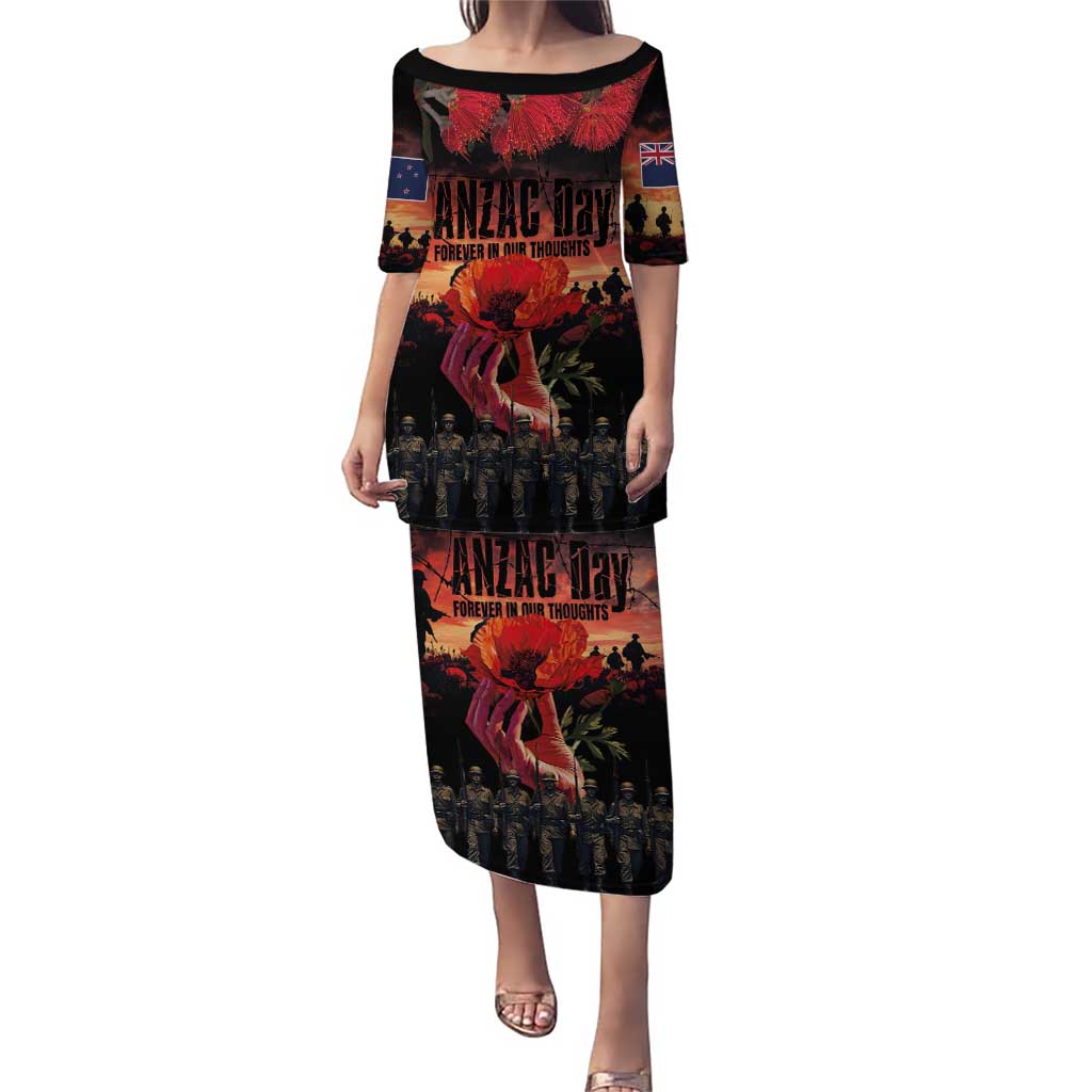 New Zealand ANZAC Day Puletasi Forever in My Thoughts LT03 Long Dress Black - Polynesian Pride