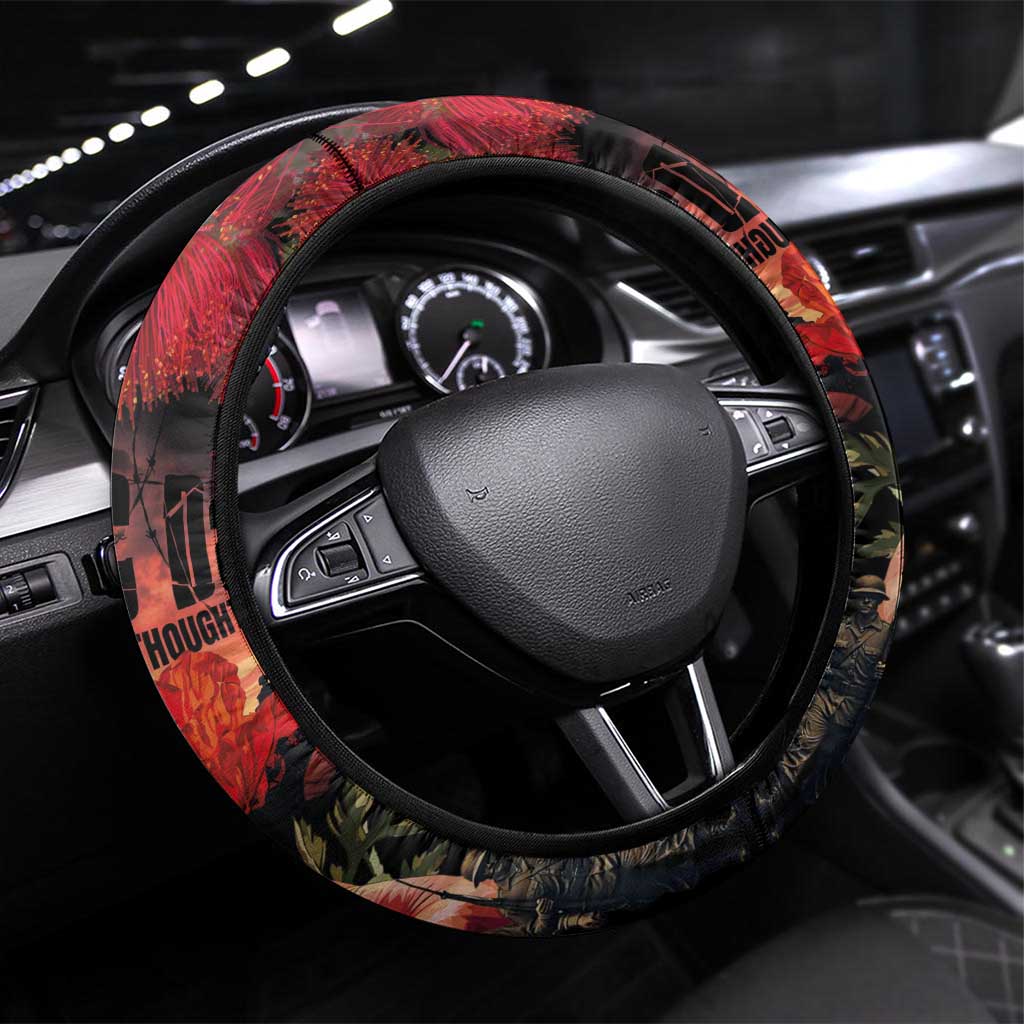 New Zealand ANZAC Day Steering Wheel Cover Forever in My Thoughts LT03 Universal Fit Black - Polynesian Pride