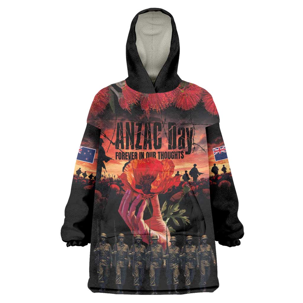 New Zealand ANZAC Day Wearable Blanket Hoodie Forever in My Thoughts LT03 One Size Black - Polynesian Pride