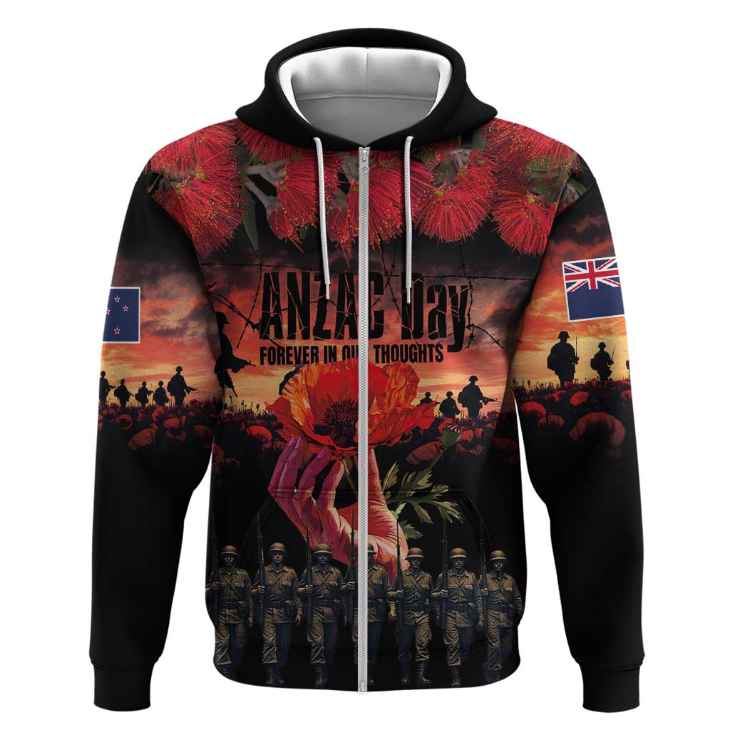 New Zealand ANZAC Day Zip Hoodie Forever in My Thoughts