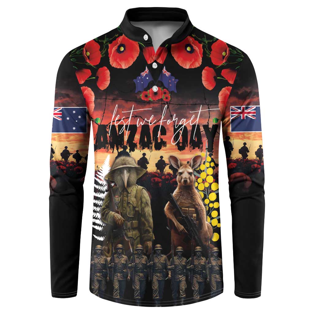 Australia and New Zealand ANZAC Day Button Sweatshirt Kangaroo and Kiwi Bird Soldier - Forever in My Thoughts