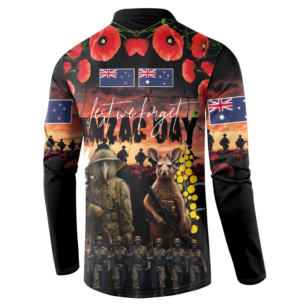 Australia and New Zealand ANZAC Day Button Sweatshirt Kangaroo and Kiwi Bird Soldier - Forever in My Thoughts