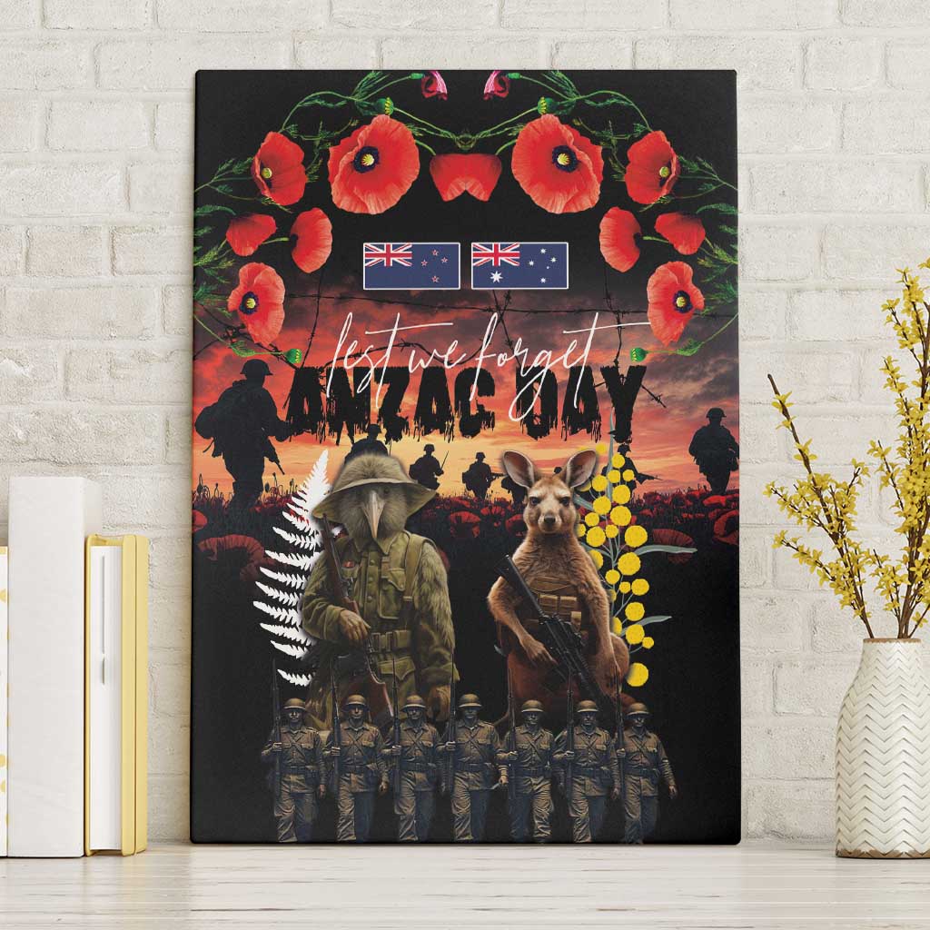 Australia and New Zealand ANZAC Day Canvas Wall Art Kangaroo and Kiwi Bird Soldier - Forever in My Thoughts